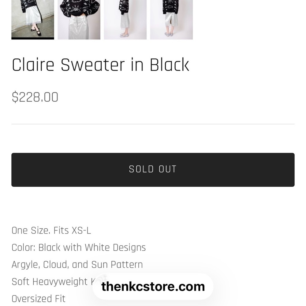 BNWT (sold out) The NKC Store Clare Sweater sun cloud B/W Graphic Sweater O/S - Picture 10 of 10